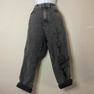 disturbia dark wash goddess wicca symbol mom jeans